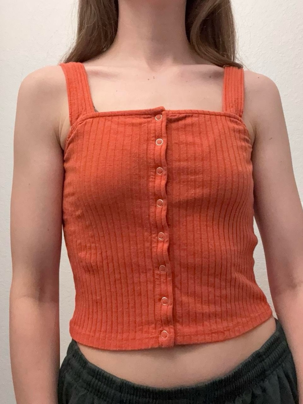 Forever 21 orange button down ribbed cropped tank top